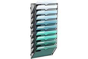 SUPTIDY 10-stöckiger Wand Zeitungshalter, Praktischer Wandorganizer Büro, A4 Dokumentenablage, Metall Prospekthalter, Zeitschriftenhalter Wand, Montage erforderlich, Schwarz