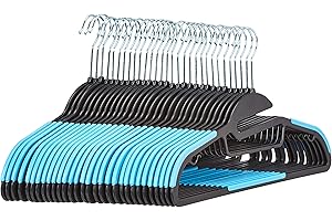 Amazon Basics Lot de 30 cintres en plastique ultra robustes antidérapants avec caoutchouc et barre horizontale, Bleu