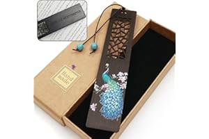 HEYMILA Marque Pages en Bois Avec Paon Fait à la Main Cadeau Original Pour les Femmes, les Étudiants et les Rats de Bibliothèque, Cadeaux de Vacances Décents Avec Phrases de Motivation Gravées -Bleu