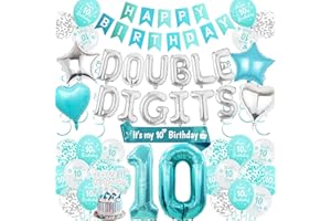 AURMONIGO Happy 10th Birthday Decorations for Girls - 77 Pieces Double Digits Theme Includes Banner, Number 10 Foil Balloons, Hanging Swirls, It’s My Birthday Sash, for 10-Year-Old Birthday Party Supplies