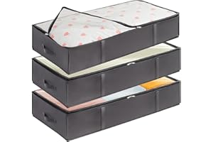 Lifewit Pojemniki Do Przechowywania Pod Łóżko 3 sztuki, Duża Pojemność Torby Do Przechowywania Koców Ze Wzmocnionym Uchwytem, Kołdry, Prześcieradła, Ubrania, Sypialnia, Szafa, Szary