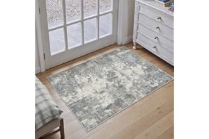 PureCozy Entryway Rug Indoor Door mat, Blue-grey Abstract Small Washable Area Rugs Kitchen Bathroom Office Dining Room Mat, Low Pile Vintage Non-Slip Bedroom Carpet for Front Door Entrance, 60x90 cm