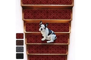 FASCINATDECO Set di 15 Tappetini Autoadesivi per Scale Antiscivolo per Gradini in Legno Interni, Tappeti per Scale Lavabili Rimovibili Tappetini per Anziani E Cani 76x21cm (Rosso,Set di 15 Tappeto)