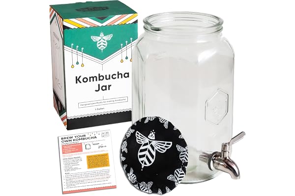 Craft A Brew Bocal Kombucha avec valve de distribution ; pour la fermentation du kombucha ; comprend une housse en tissu personnalisée - Design exclusif