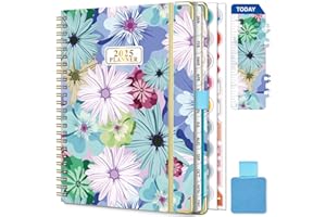 Gumiho Agenda Semainier 2025 Spirale - A5 Planner (Janvier-décembre 2025)-Agenda Scolaire Avec boucle de stylo,Règle Signet & Autocollants de plan (bleu)