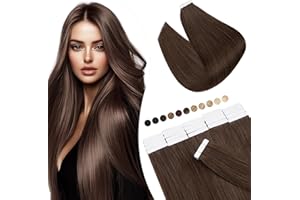 Elailite Extension Adesive Capelli Veri Biadesivo 2.5g * 20 Fasce Tape Biadesive Remy Human Hair Lisci 50cm (50g) #4 Marrone Cioccolato