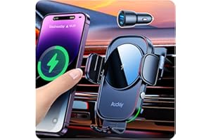 Auckly Samochodowy uchwyt na telefon komórkowy z funkcją ładowania, ładowarka samochodowa 60 W PD + QC - Qi 15 W Fast Wireless Charger Auto indukcyjna automatyczna indukcyjna automatyczna ładowarka do