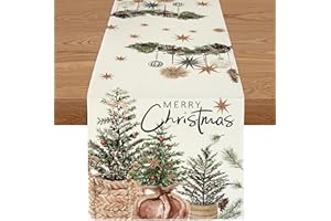 YCOLL Decorazione Natalizia Runner da Tavola di Natale Albero Invernale Idrorepellente Runner da Tavola Moderno per Interni ed Esterni Cucina Sala da Pranzo Festa