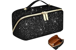 LUROON Cosmetic Bags Large Capacity Ladies Waterproof Makeup Bag Leather Wide Opening Travel Cosmetic Bag with Compartments for Women Girls Beauty Organiser Make Up Bag Beauty Bag