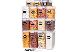 Lifewit 15szt Hermetyczne Pojemniki do Przechowywania Żywności z Uniwersalnymi Pokrywkami, Pojemniki do Przechowywania Mąk, Cukru, Suchej Żywności w Kuchennych Spiżarniach i Szafkach, Wolne od BPA