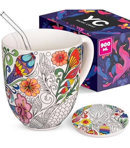 Tasse Maté Smilatte Grande Tasse à Café De 591 Ml, Belle Tasse à Thé En Céramique Avec Grande Poignée Pour Papa, Homme Et Femme, Style Unique Pour Toute Cuisine, Blanc/marron Tasse A