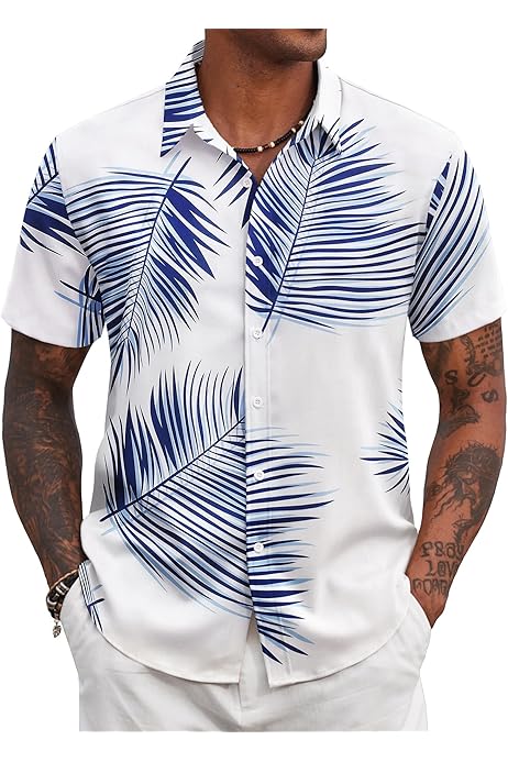 Camicia Uomo Maniche Corte COOFANDY - 100% Cotone, Tasca - Foto 11