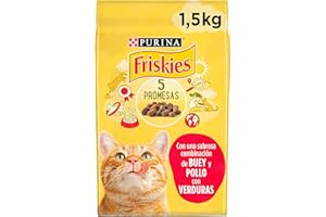 Purina Friskies Pienso para Gato Adulto con Buey, Pollo y Verduras, 6 bolsas de 1,5kg