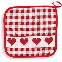 Ein Topflappen Herzenkante, Rot, KRACHT, Frottee, 100 Prozent Baumwolle, 22x22cm Küche, Haushalt & Wohnen