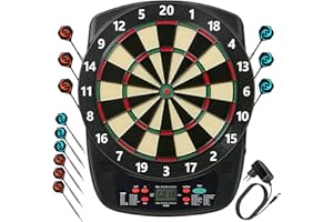 KASADIN Dardos Dianas electrónica Profesional con 32 Juegos 590 Variantes, Pantalla LCD, 6 Dardos 50 Cabezas de dardo Adaptador de Corriente, Diana electrónica para casa, Fiestas, Bar, 1-8 Jugadores