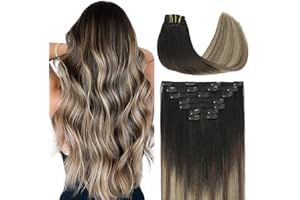 ‎VINBAO VINBAO Clip in Extensions Echthaar Balayage, 40cm 140g Clip in Extensions Echthaar, Schwarz Balayage Braun Ombre Blond Extensions Clip Echthaar Clip in 7pcs 16 Zoll #1B/4/27