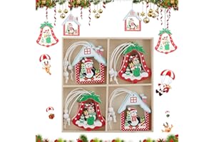 OPEIXSAYKOC Decoracion Arbol Navidad Madera 12pcs, Colgantes de Madera para Árbol para Navidad, Madera Adornos Colgantes De Navidad, Adornos Navideños de Madera