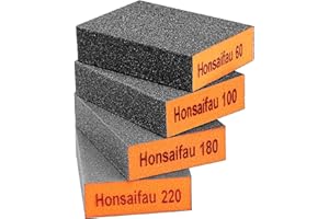 Honsaifau Sanding Blocks 4 Pack Wet and Dry Dual-use, Coarse and Fine Sanding Sponges - 60/100/180/220 Grits 4 Different Specifications, Washable and Reusable, Ideal for Wood Metal Wall Polish