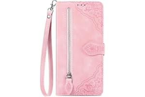 NEXCURIO Funda Tipo Cartera Libro para Apple iPhone 14 Pro MAX Carcasa Protectora Cuero Flip Cover Case con Tarjetero Cordón Soporte Plegable Mujer Flores - Rosa