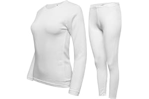 DOLCE ENVY Pack of 1 Womens Thermal Underwear Set Ultra Soft Crew Neck Long Sleeved Base Layer Tops & Bottoms