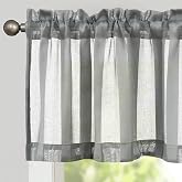 TOPICK Sheer Windshield Curtains 1 Piece H 35 x W 130 cm Gray with Drawstring Transparent Bistrogadine Country House Stripes Voile Kitchen Curtain Striped Kitchen Curtains Pair for Bathroom Small Window