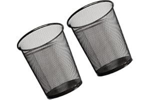 PRADICHI Mesh Wastebasket Trash Can – Steel Wire Garbage Bin for Office, Bathroom, Kitchen, Bedroom, Dorm – Ventilated Round Trash Bin for Home & Workspace (Black, 2 Pack)