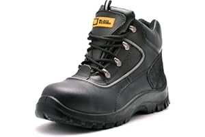 BLACK HAMMER Chaussures de Sécurité Hommes Bottines de Travail Cuir Lisse Légère Chaussures de Trekking de Construction Bout en Acier et Semelle Intercalaire en Acier Résistant à l'eau 7752