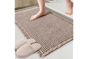 ZALL Tan våffla badmatta, superabsorberande halkfri badrumsmatta, brun 45 x 76 cm, maskintvättbara ultramjuka golvmattor