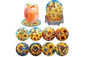 MOGTAA 8 sottobicchieri con supporto per diamond painting con diamante, set di immagini per adulti e bambini, sottobicchieri fai da te con sughero, decorazione per la casa