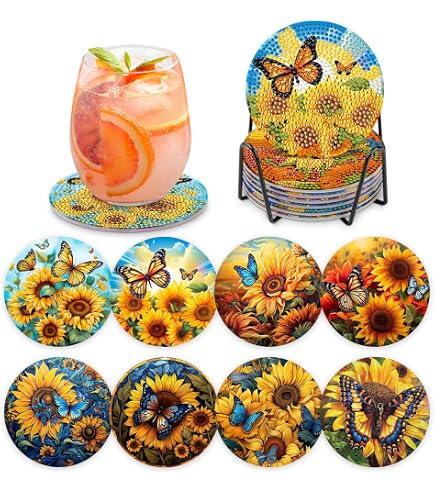 Diamond Painting 5D – Set Da 8 Sottobicchieri Fai Da Te Con Tema Cocktail, Per Adulti E Bambini - 3
