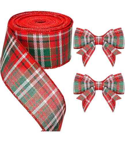 jijAcraft Kerstlint 15 mm breed, rood en groen, geruit lint met