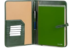 NODA Stylish Green Genuine Leather A4 Conference Folder - Exclusive Business Folder for Office, Study & Meetings - Document Folder with Card Slots (Green)