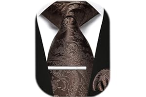 Enlision Męski krawat i poszetka zestaw krawaty w kratę Paisley dla mężczyzn z klipsem do krawata biznesowe formalne krawaty ślubne chusteczka do krawata zestawy upominkowe, B1 - Brązowy, Rozmiar