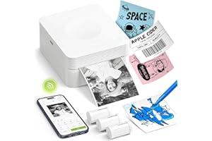 ETIKEZ Mini Drucker PM230 Aufkleber Drucker Fotodrucker Thermodrucker Bluetooth mit 3 Rollen Etiketten für Smartphone, Etikettendrucker für DIY Erstellung und Studiennotizen, Weiß