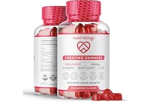 NUTRI-THINGS Creatine Gummies - 4000mg Muscle Growth Support - Delicious Strawberry Flavor - Convenient 30-Day Supply (60 Gummies) - Non-GMO, Gluten-Free - Natural Ingredients