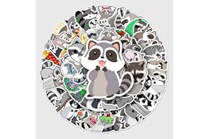 BRIC DODO 50 Stück Raccoon Aufkleber Auto Laptop Telefon Gitarre Skateboard Motorrad Fahrrad Raccoon Stickers Set Vinyl Wasserdicht Aesthetic Aufkleber für Jugendliche Kinder Erwachsene
