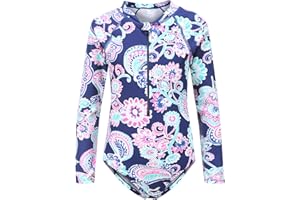 Moon Tree Girls Swimming Costume One Piece Swimsuits Long Sleeve Rash Guard