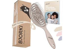 BJORKI® Dziecięca szczotka do włosów bez ciągnięcia, w zestawie szczotki edukacyjne 1 x 1 – profesjonalna szczotka do rozczesywania z elastyczną sprężyną spiralną, nasza szczotka do rozczesywania dla