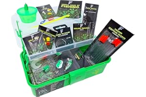 FLADEN Fishing - Junior River Loaded Coarse Terminal Tackle Box Set - Ideal Bits & Pieces Starter Accessory Set For Kids - PINK or GREEN 2 Tray Cantilever Box Pack 28cm x 17cm x 13cm (Green) [19-099F]