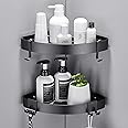 GERUIKE Bathroom Corner Shelves No Drilling Adhesive Shower Shelf Matt Black Shower Caddy Basket Wall Mounted Shower Storage for Kitchen & Bathroom Organiser 2 Pack, Aluminium