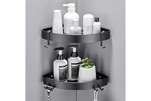 GERUIKE Estanteria Ducha Estanteria Baño sin Taladro, Estanteria Negra Autoadhesivo, Rinconera Ducha para Baño Ducha Aluminio, Repisas para Baño, Aluminio, 2 Piezas