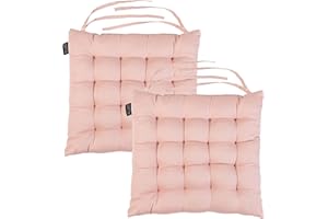Loft 25 Chair Cushion Seat Pad | Non Slip Secure Ties | Dining Padded Seating | Soft Comfy Tufted Premium Design (Pink, Set of 2)