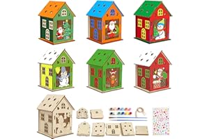 ZoneYan 7PCS Maison de Noel en Bois, Maison Noel, Pendentif Arbre de Noël, Kit de Bricolage en Bois à Peindre pour Enfants, pour Décoration Sapins de Noël