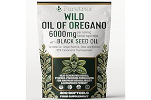 PURETREX Wild Oregano Oil 6000mg with Black Seed, Turmeric & Ginger – 300 Softgels | 95% Carvacrol for Immune & Gut Support | High-Potency Herbal Blend