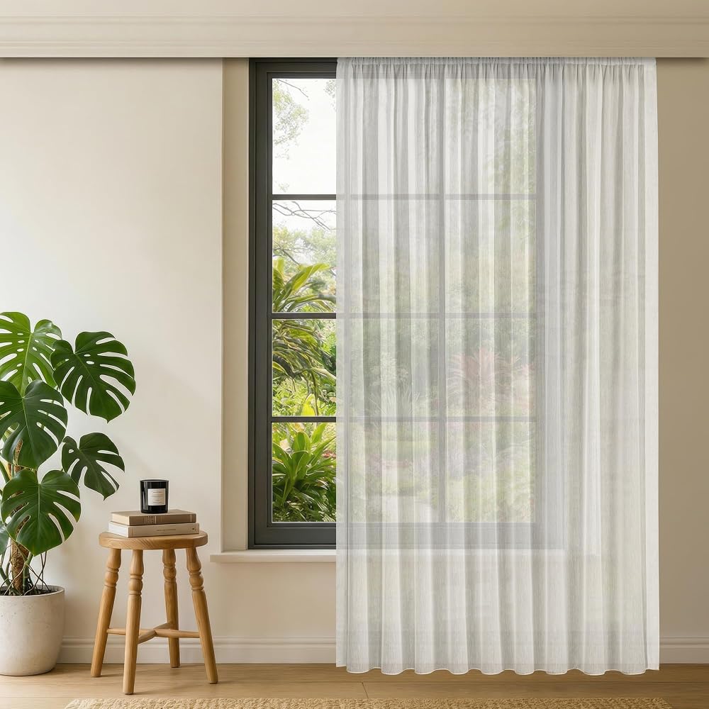Gauze Fabric Design Lüks İpeksi Dokulu Bambu Kırışmaz Ütü Gerektirmez Ekru 250x250 Normal Pile (1 x 2.5) YÜKSEK KALİTELİ TÜL PERDE
