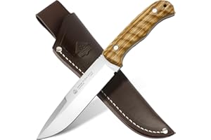 PUMA IP – Jagdmesser Ondular IV Olive – Full Tang Messer mit Olivenholz-Griff – handgefertigt - robuste Klinge mit einer Länge von 150mm – Gesamtlänge 273mm – inkl. hochwertiger Sattellederscheide