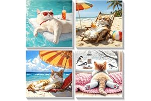 Bowetile 4-pack djur inramad måla efter siffror för vuxna barn, katt måla efter siffror kit för vuxna, nybörjare canvassatser