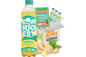 ‎KOMBUCHERY KOMBUCHERY® Ginger Raw Kombucha BIO | 24 x 400ml | Fermentierter Tee mit aktiven Darm-Kulturen | Zuckerarm & Kalorienarm | Unpasteurisiert, PrioBiotic, Vegan, Testsieger | inkl. 6€ PFAND