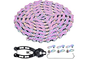 YBEKI Catena per bicicletta colorata in acciaio al carbonio, 10 velocità, resistenza alla trazione 11.500 PSI, 1/2" x 11/128", 116 maglie con 3 attrezzi SRAM PowerLock+, compatibile Shimano/SRAM 6-8