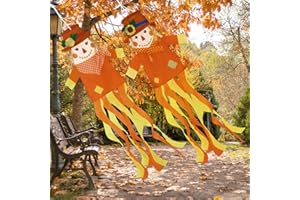 NOVWANG 2 Stück Herbst-Vogelscheuchen-Windsäcke, 101,6 cm, Outdoor-Herbst-Windsocke, Erntedankfest, hängende Vogelscheuchen-Dekorationen für Garten, Terrasse, Party, Zuhause, Hofdekoration